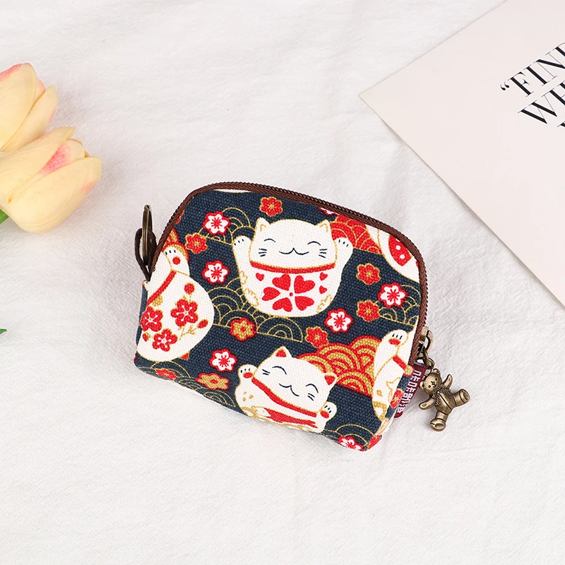 

1Pc Retro Mini Bag Women Coin Purses Cute Cartoon Short Wallet Girls Canvas Small Cat Puppy Purse Card Bags Womens Hand Purses