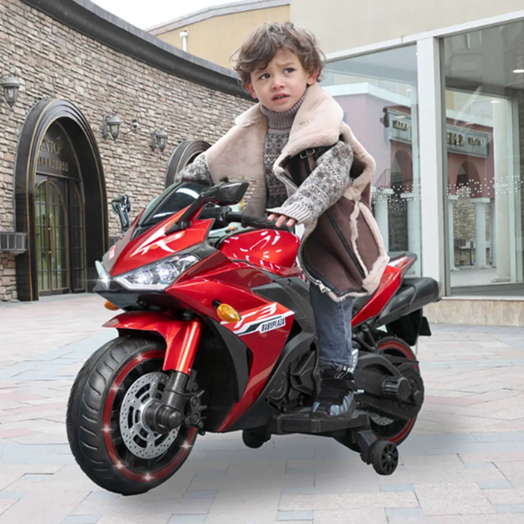 Electric motorcycle/ 12V Kids toys motorcycle/Kids electric car with Training Wheels/manual throttle/ drive by hand