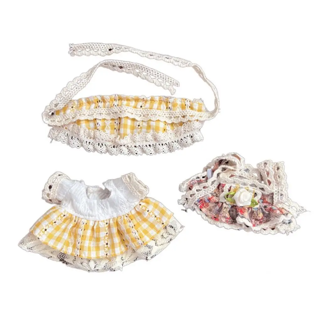 

Kawaii Maid Costume 10cm Doll Dress Retro Camellia Plush Dolls Cartoon Skirt Skirt Lace Cotton Dolls Halter Dress Stuffed Dolls