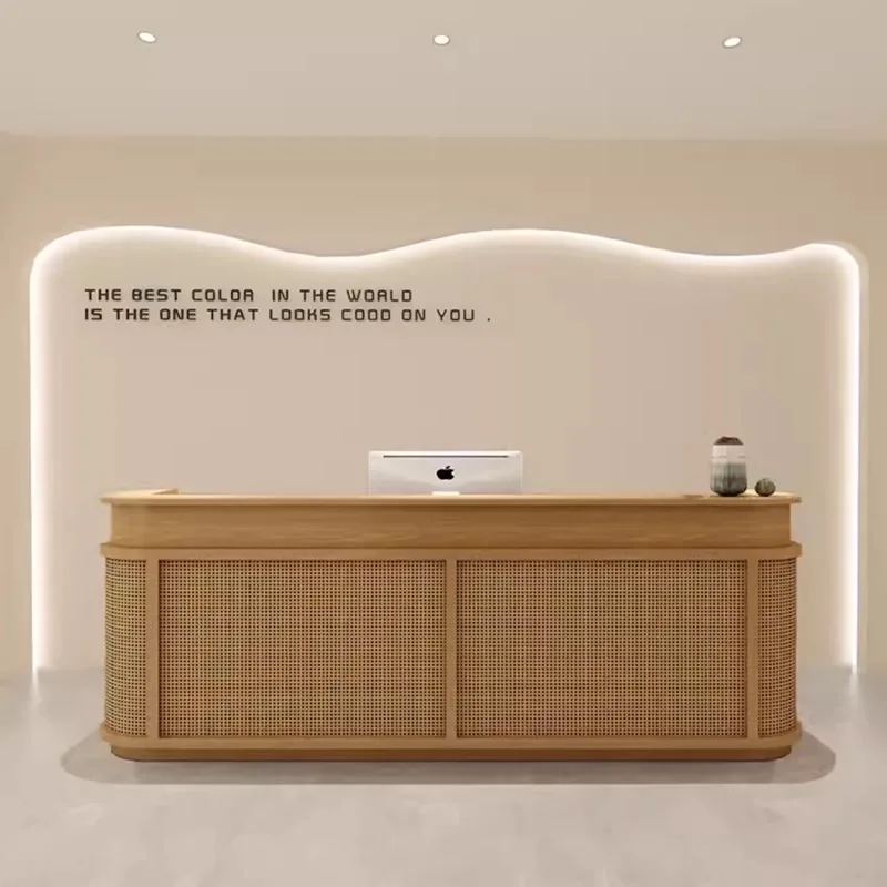 

Japanese Wabi-Sabi Style Rattan Cash Register Counter Reception Desk for Clothing Store Boutique Hotel Office Furniture FYRD