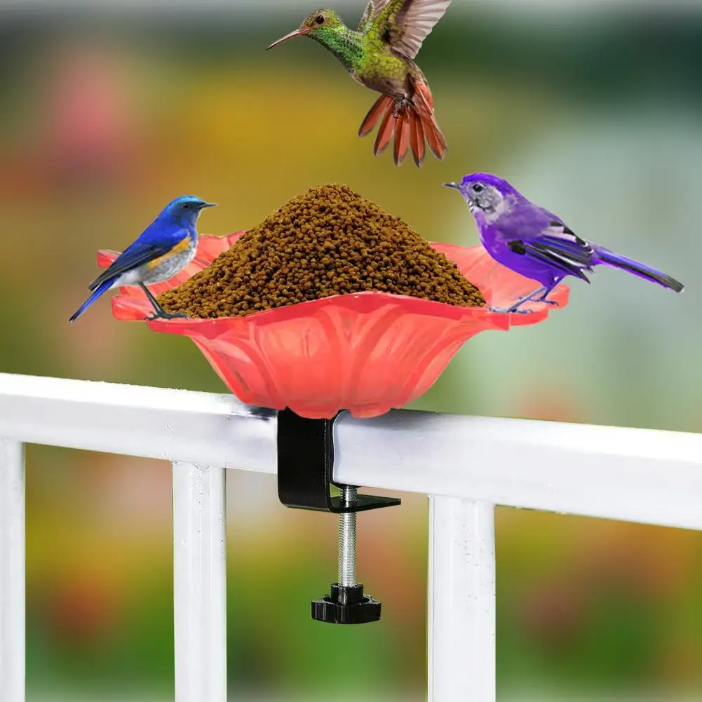 No Tools Bird Bath Glass Bird Bath Bowl with Adjustable Clamp Railing Feeder Tray for Garden Yard Patio Lawn Outdoor Deck