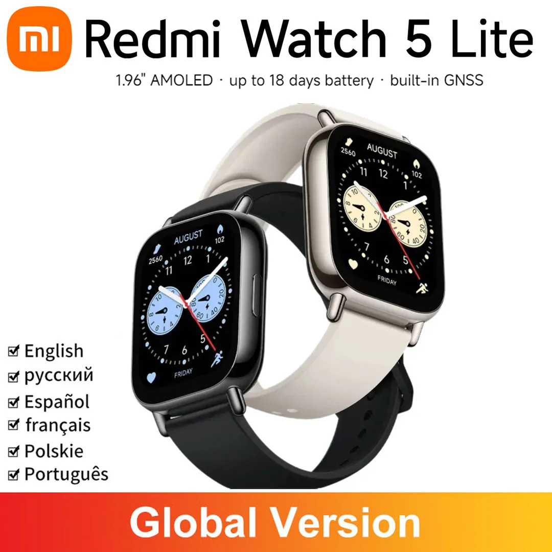 

Xiaomi Redmi Watch 5 Lite Global Version 1.96'' AMOLED Display 150+ Workout Modes GNSS Bluetooth Calling 5ATM Water Resistance