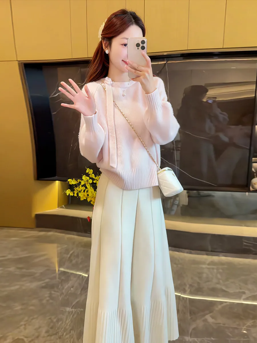 Koreanische Sle Loose Fit runde Ne Pullover frauen Rosa Strickwaren mit 3D Blumen Dekoration Und Sa Frühling Herbst Winter