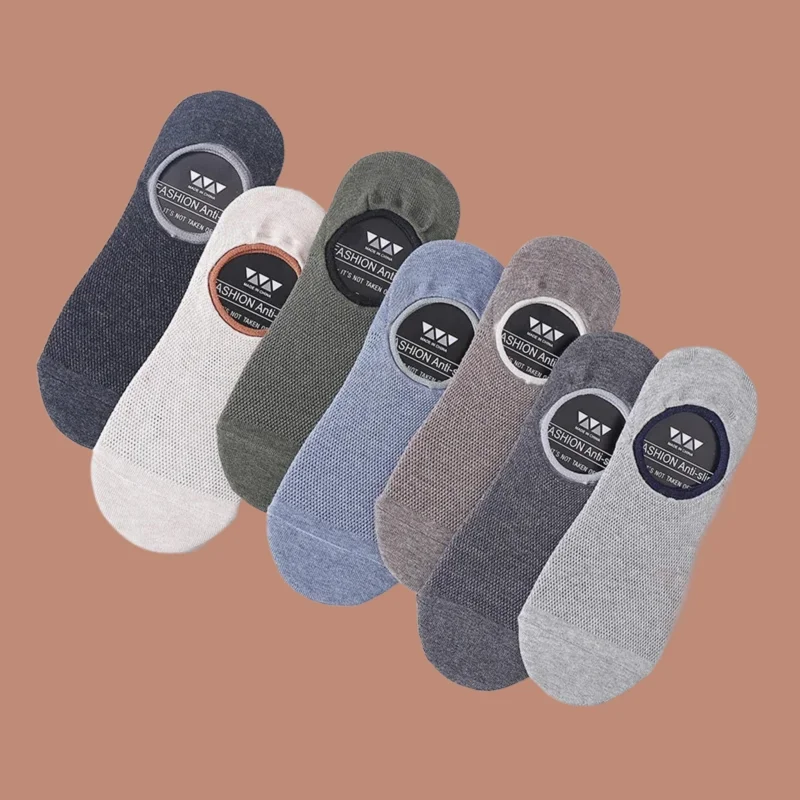 5/10 Pairs Shallow Mouth Silicone Non-slip Sock Solid Stripe Color Cotton High Quality Comfort Men's Breathable Socks Boat Socks