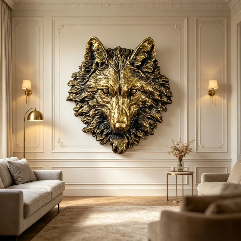 Vintage American Wolf Head Wall Sculpture, Fiberglass 3D Animal Art Decor for Living Room, Rustic Lodge Ornament Hanging.