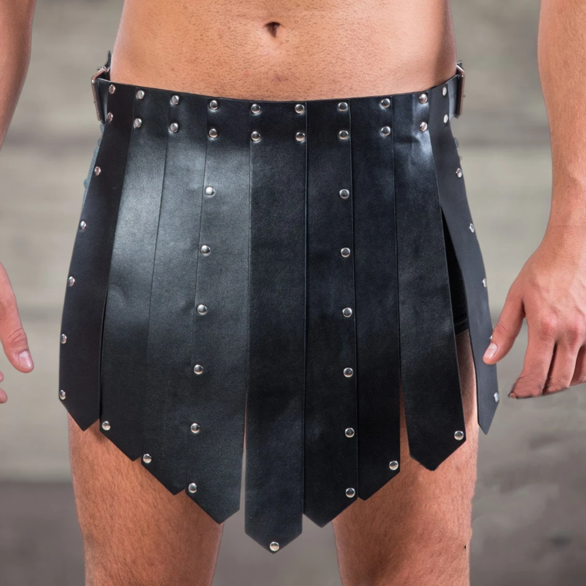

Men's Leather Gladiator Skirt with Studded Details - Perfect for Cosplay and Themed Parties