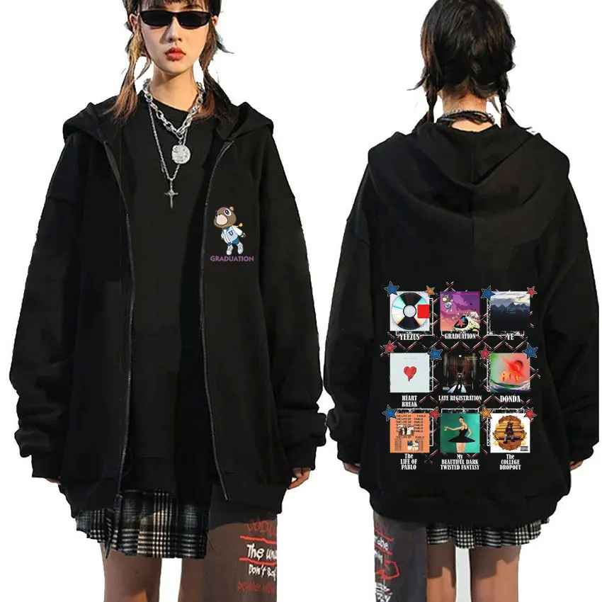 

Rapper Kanye West Graduation The Life of Pablo The College Dropout Zipper Hoodie Men Women Hip Hop Fashion Trend Zip Up Jacket