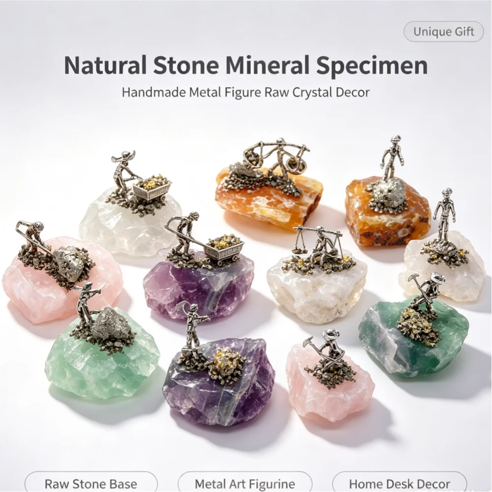 Natural Crystal Cluster Miner Figurine Creative Quartz Stone Home Desk Decor Nordic Style Craft Ornament Boxed Wholesale