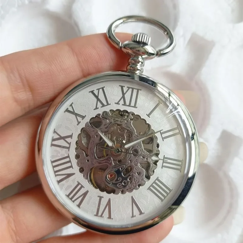 Roman Digital Open-faced Men's and Women's Mechanical Automatic Pocket Watch Pendant Chain Clock Skeleton Watch Gift