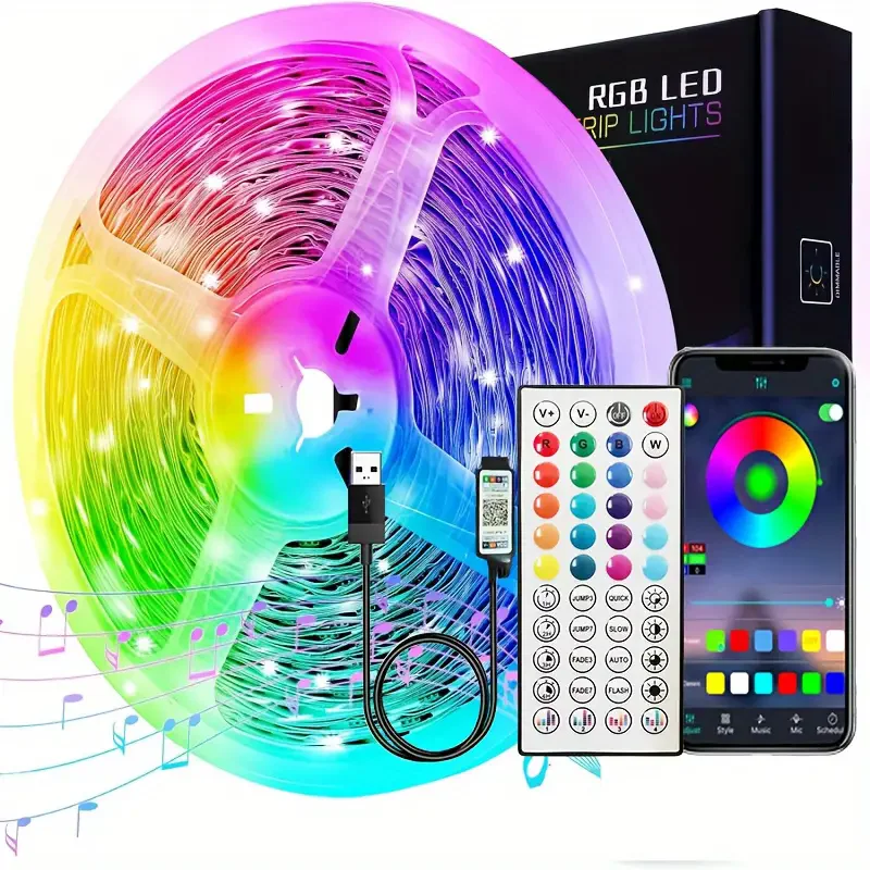 

LED smart light strip 5050APP+white 44 key remote control DC5V LED RGB holiday lighting decoration, easy to install, suitable fo