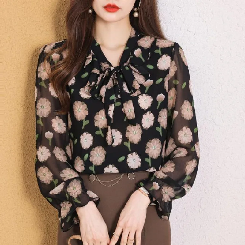 

Print Shirts & Blouses for Women Aesthetic Y2k Fashion Korean Popular Clothes Sale of Clothing Trend 2025 New Woman Top with Bow