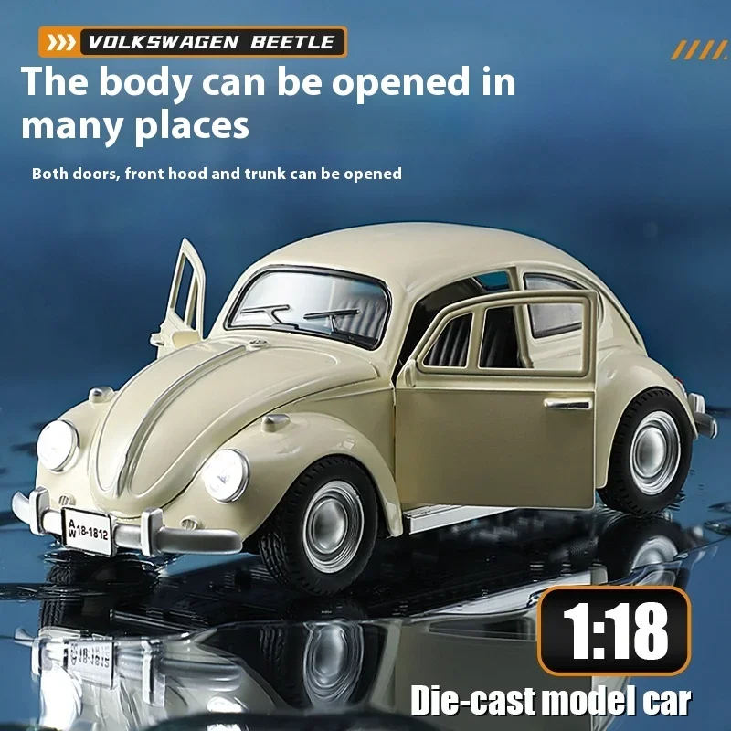 1:18 Volkswagen Beetle 1955 Alloy Diecast Classic Car Model Sound & Light Gift For Friend Birthday Present Collecting Hobbies