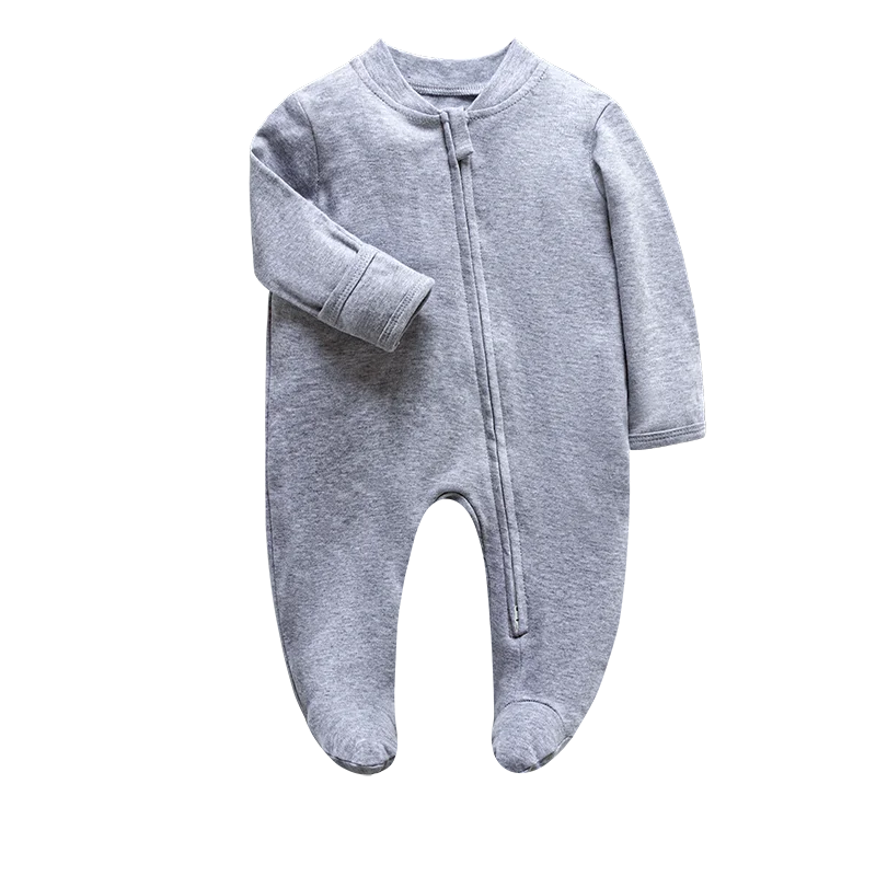Newborn Footed Pajamas Zipper Girl and Boy Romper Long Sleeve Jumpsuit Cotton Solid White Fashion 0-6 Months Baby Clothes