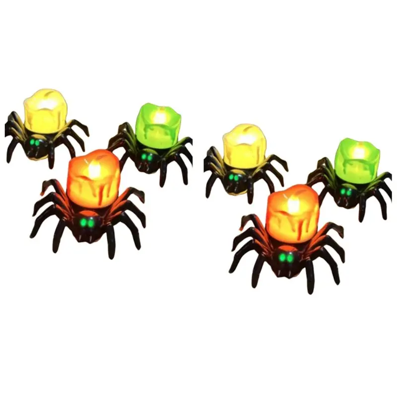 A76X-Spooky Halloween Decorations 6 PCS Spider Tea Light Candles LED Flameless Spider Candles Holders