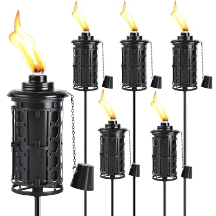 

6-Pack Upgraded Home Garden Torch Outdoor Metal Torch Garden Décor 59-Inch Citronella Torches with 3-Prong Grounded Stake Light
