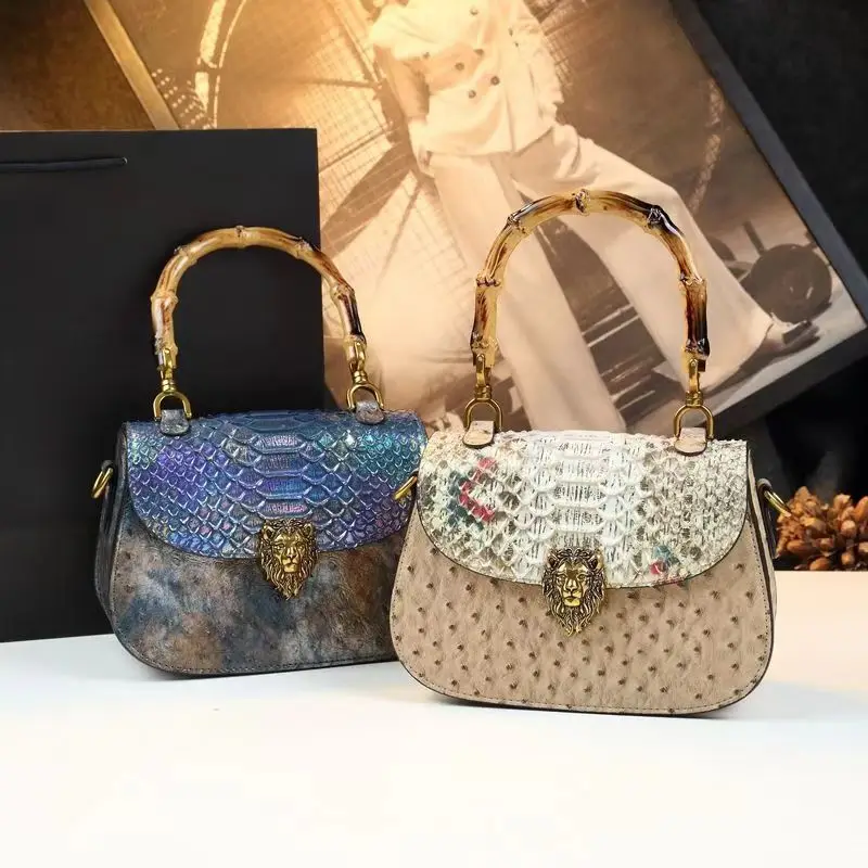 Luxury Fashion Brand Women\'s Handbags Bamboo Joint Saddle Bag 2023 Snake Pattern Genuine Leather Small Shoulder Crossbody Bags