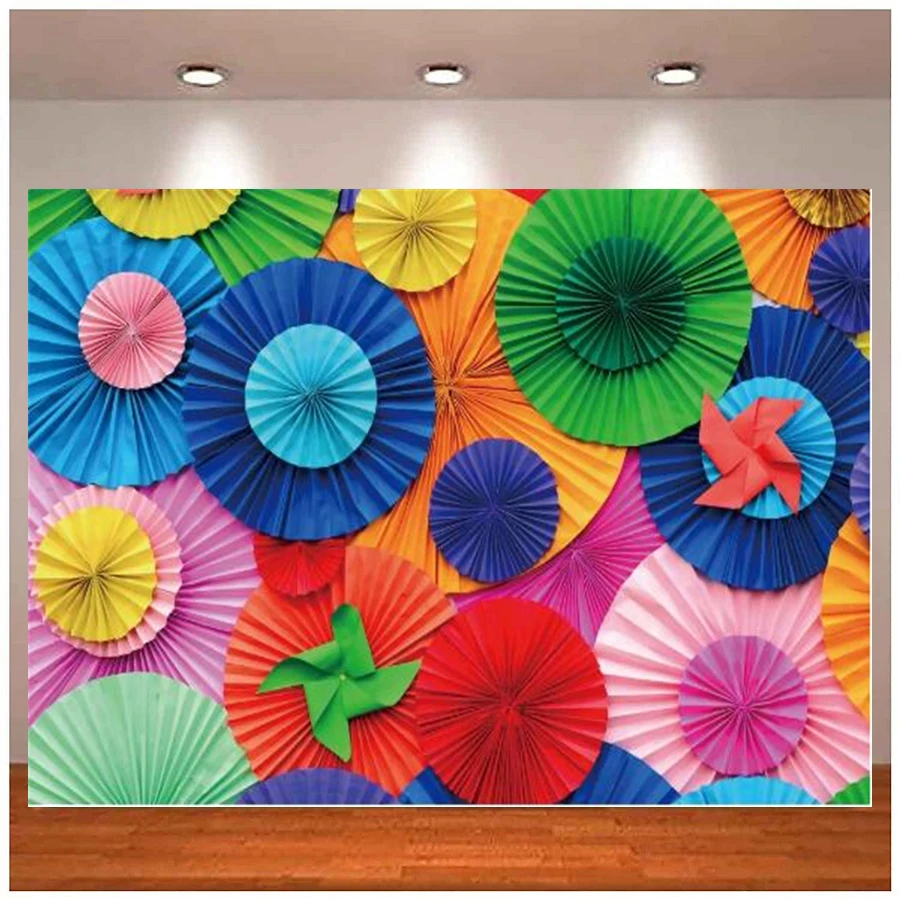 

Photography Backdrop Colorful Windmill Paper Umbrella Home Party Decor Poster Photographic Background Banner For Photo Studio