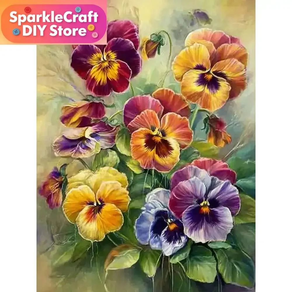 1PC frameless  Diamond Mosaic Pansy Flower DIY Suitable For Beginners Diamond Painting New Arrival Craft Kit Art Holiday Gifts