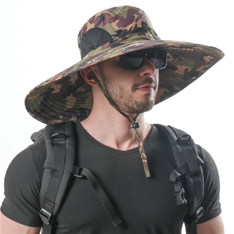 15CM Oversized Brim Sun Hat Summer Anti-UV Fishing Hats Bucket Hat Men\'s Outdoor Travel Breathable Mesh Shade Caps Sombreros De