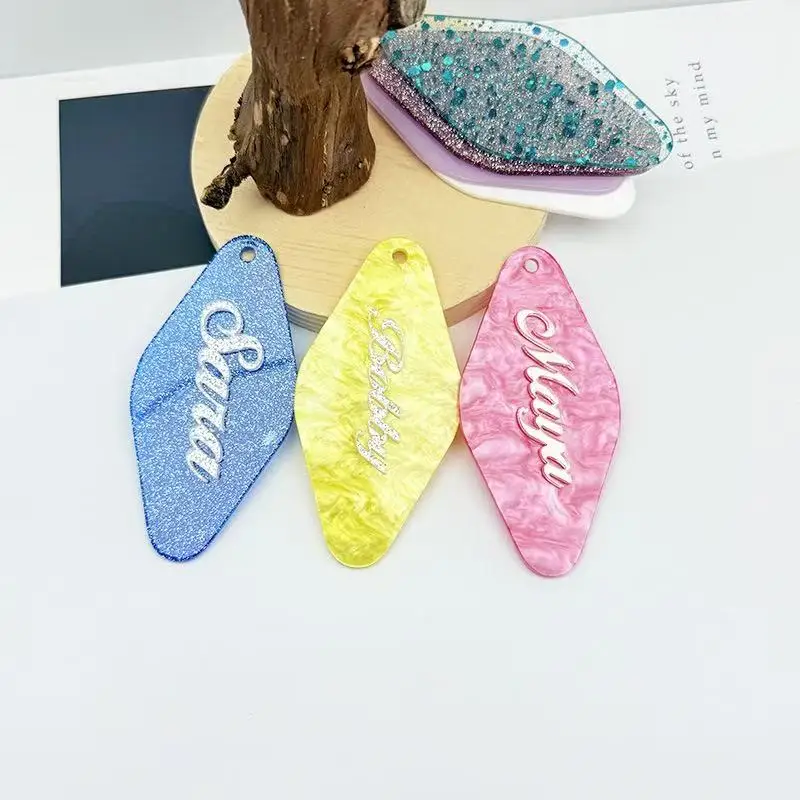 50*90mm 20pcs/lot glitter pink diamond blank key plate various printed pattern key chain acrylic pendant key chain