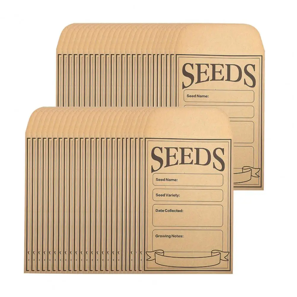 Small Seeds Bag Assortment Seeds Storage Bags 50pcs Kraft Paper Seeds Storage Envelopes with Transparent for Flowers for Home