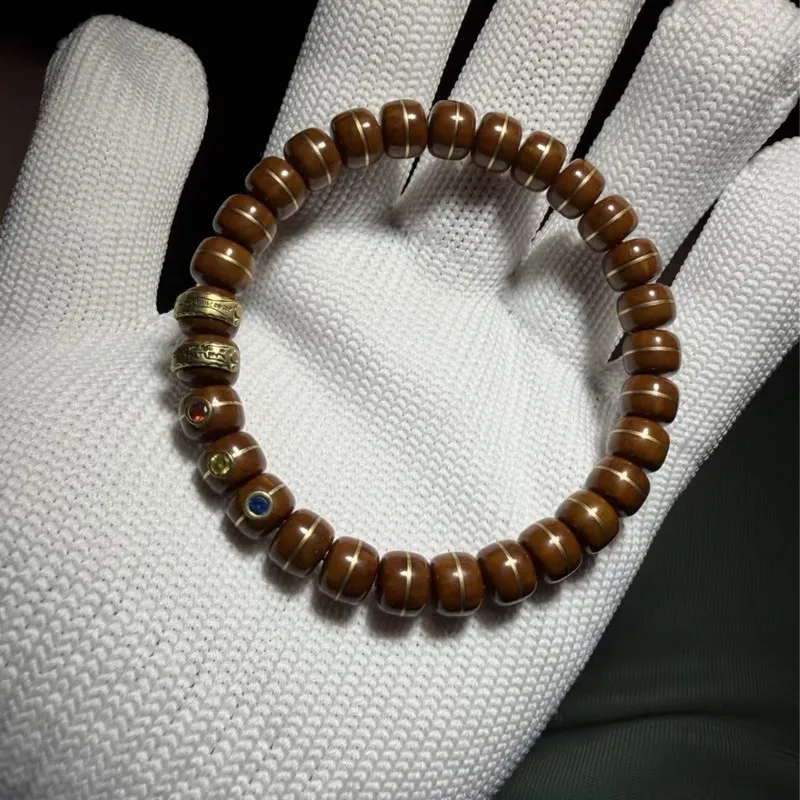 Purple Mouse Flower-Patterned Solid, Old-Style Bead Inlaid With Copper, Single-Strand Gold Belt, Bodhi Bracelet