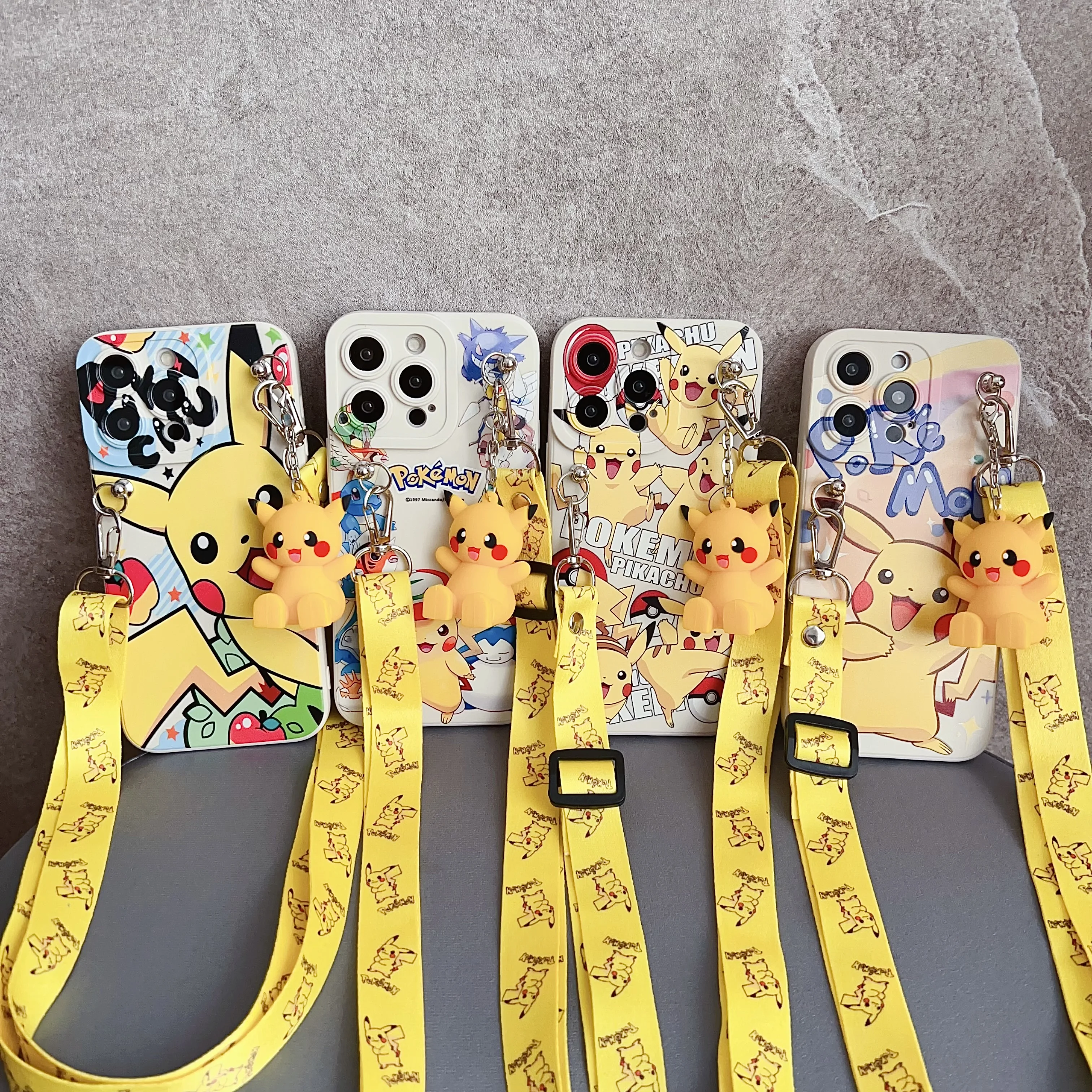 For Samsung Galaxy S7 S8 S9 S10 S20 S21 S22 S23 S24 Plus Ultra FE Cartoon Pika Case With Holder Rope