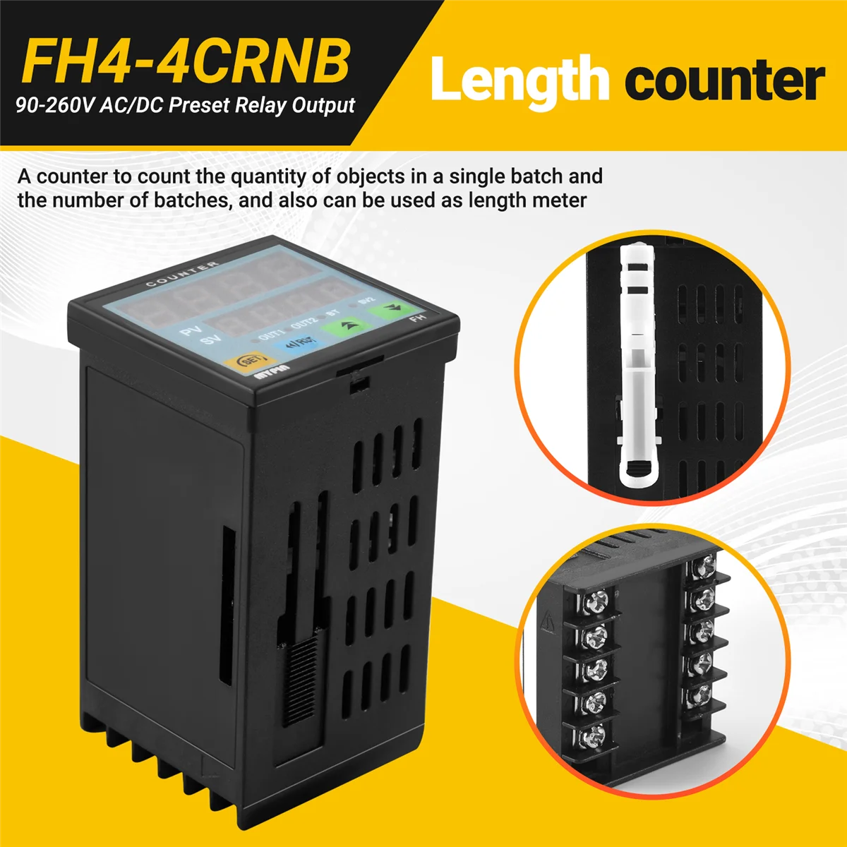 MYPIN 4 Digital Counter Length Counter Length Meter Multi-Functional Intelligent 90-260V AC/DC Preset Relay Output