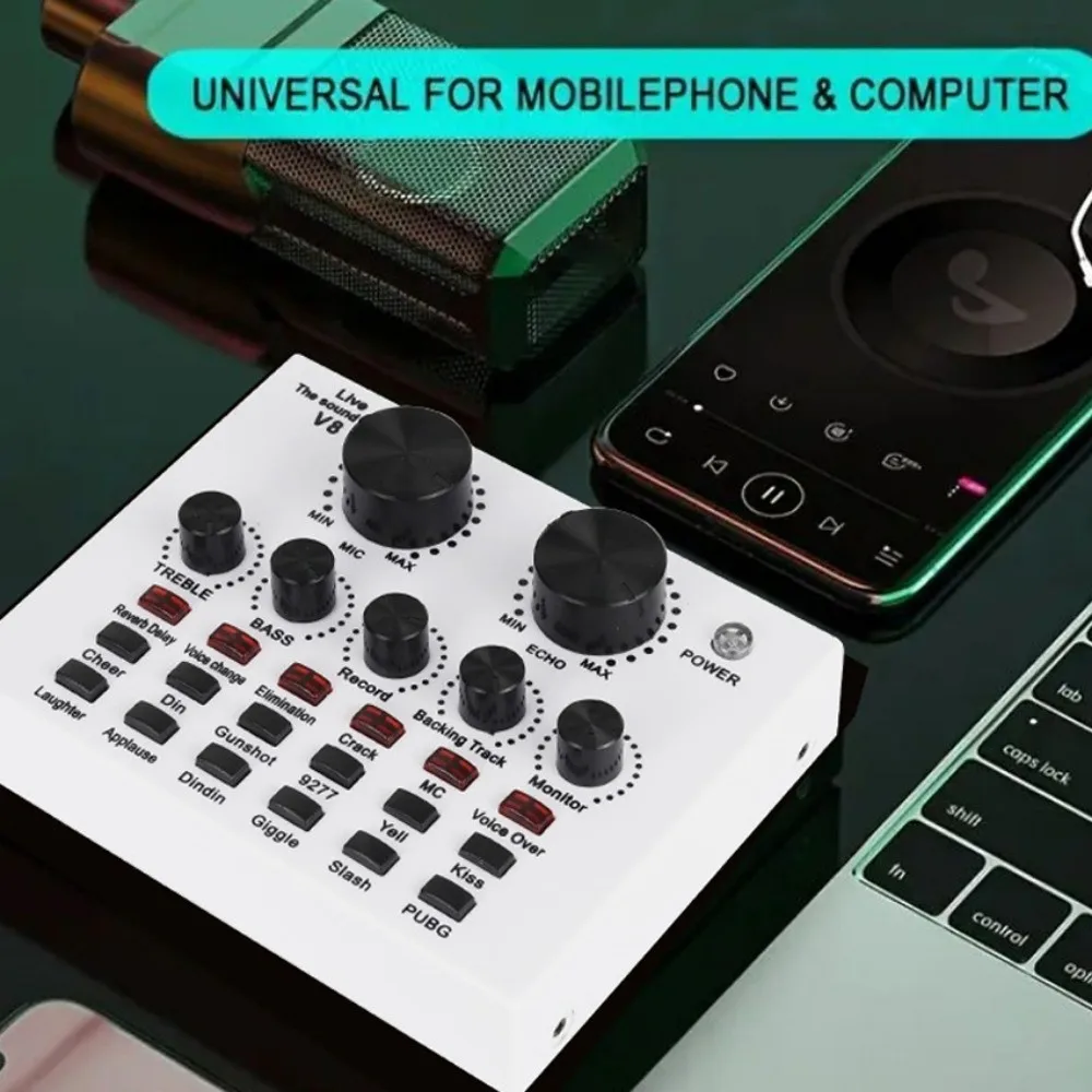 

Audio Mixer V8 Sound Card Karaoke Recording Studio Record Mic Sound Card Professional Portable External Sound Card PC Computer