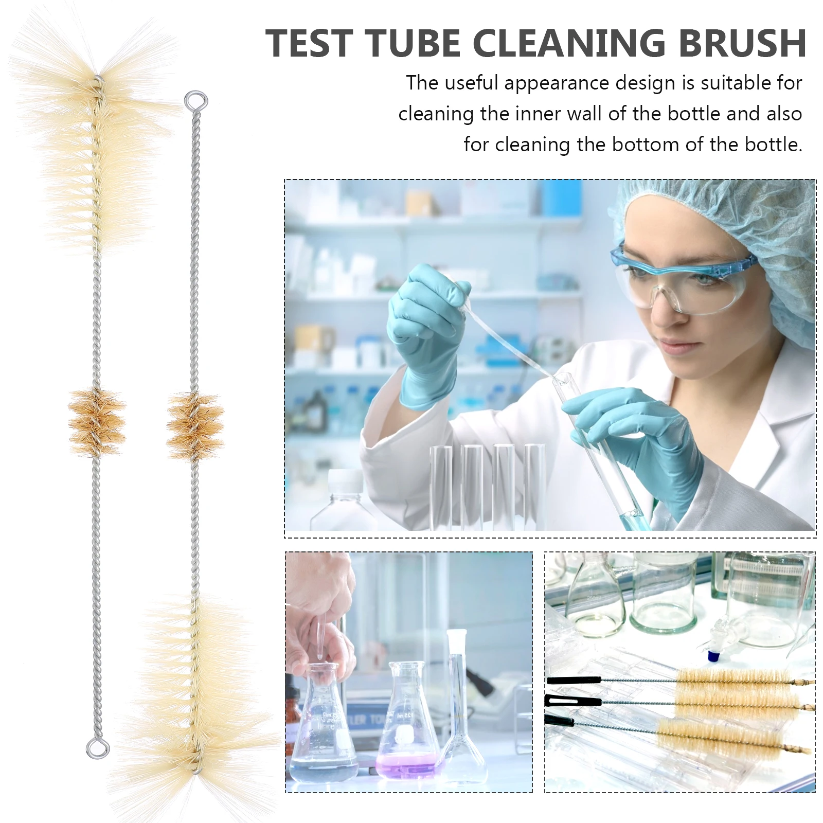 

4Pcs Universal Tube Cleaning Brush Premium Materials Easy Use Hanging Storage Perfect for Test Tubes Glass Bottles Straw Cleaner