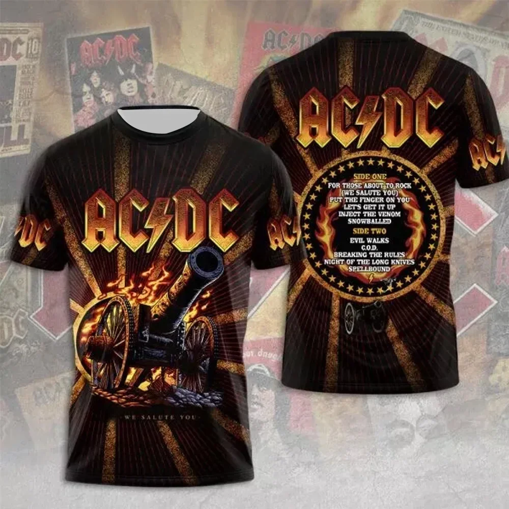 Fashion creative AC DC printed men's rock band T-shirt summer trend street round neck short sleeved tops loose unisex clothing image 4
