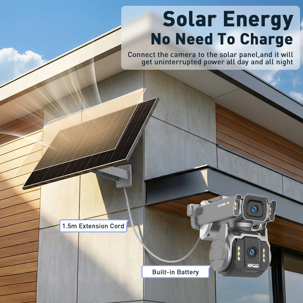 LS VISION 8MP 4K Solar Camera 4G AOV 24/7 Video Record Outdoor Wireless Surveillance Camera 12X Zoom  B in Battery Night Vision