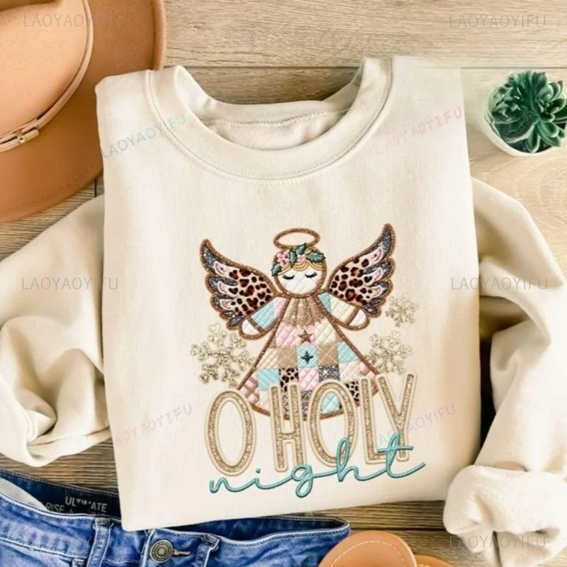 

Holy Night Angel Hoodie Merry Xmas Hoodie Christian Christmas Sweatshirt Religious Hoodie Women Holiday Outfit Not Embroidery