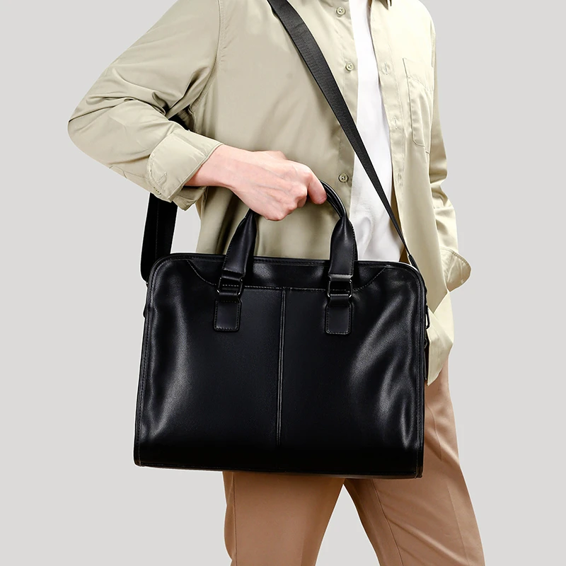 High quality Genuine Leather Laptop Briefcase Men Bag Soft Cowhide Leather Shoulder Bags Business Office Bag For Men Handbag