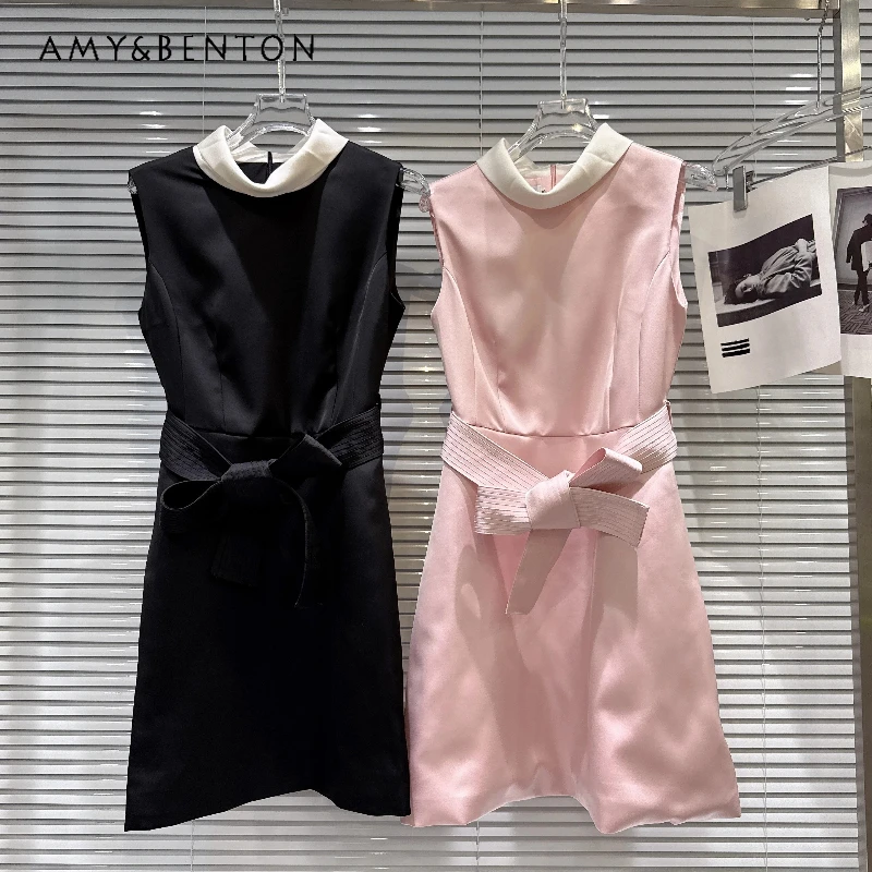 

Solid Color Women's Dress 2026 Summer New Sweet Temperament Splicing Strap Waist-cinching Satin Vest Dresses Ladies