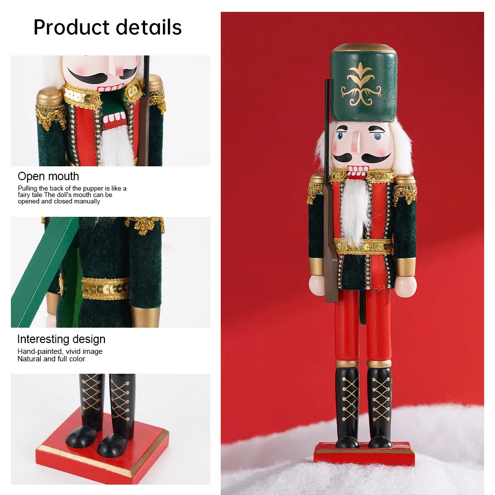 2Pcs Nutcracker Puppet Wooden King Soldier 38cm Red Green Doll Toys Ornament Handcraft Christmas New Year Gift Decoration