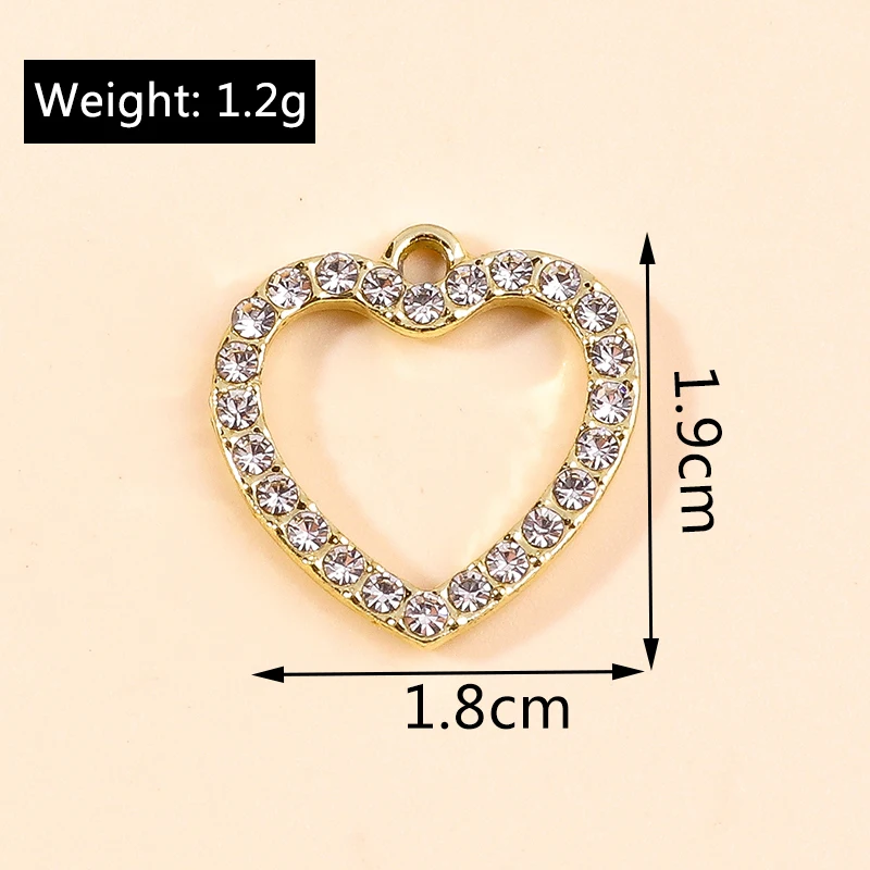 Leslie 10 Stück 18 x 19 mm niedliche goldfarbene Kristall-Liebesherz-Anhänger für Anhänger, Halskette, Armband, handgefertigt, DIY-Schmuckherstellung – Detail 1