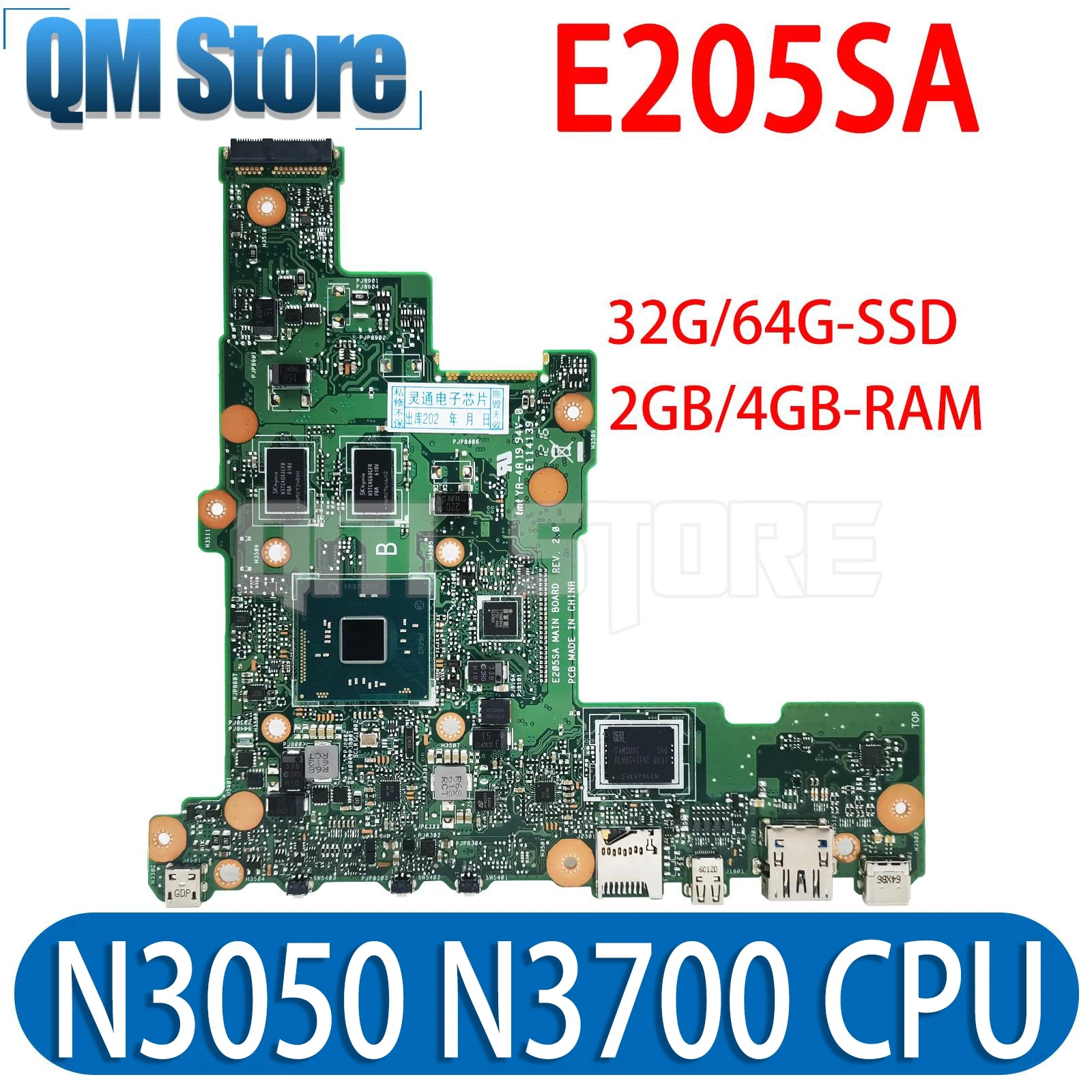 

E205SA Mainboard for ASUS E205S TP200S TP200SA Laptop Motherboard N3050 N3700 CPU 2GB 4GB RAM 32G 64G SSD