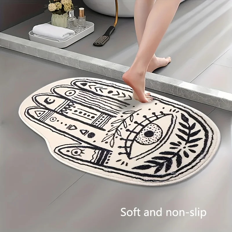 Mystical Hamsa Evil Eye Flannel Floor Mat Irregular Gothic Tattoo Angel Non Slip Absorbent Washable Rug for Bathroom Bedroom