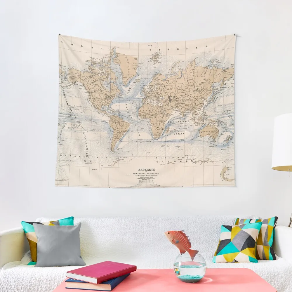 Vintage Map of The World (1884) Tapestry Decorative Wall Murals Wall Decor Room Decoration Aesthetic Tapestry