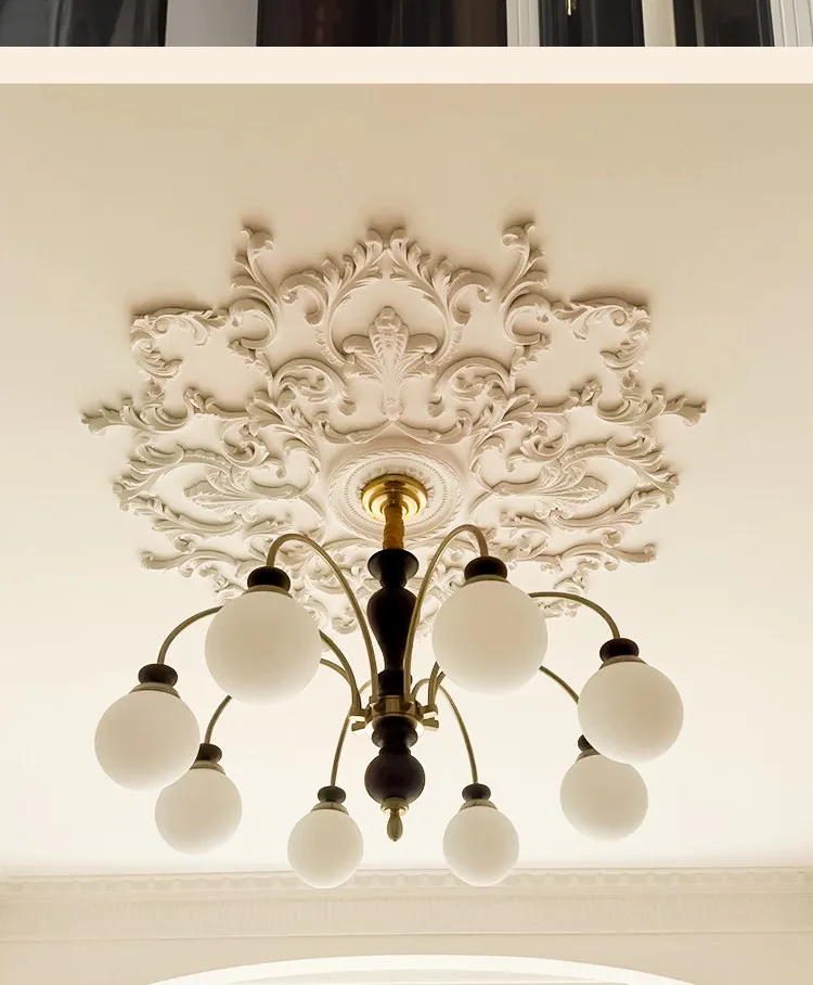 Factory Direct 2026 PU light panel French parquet lamp holder combination round ceiling non-gypsum shape carved lamp pool frame
