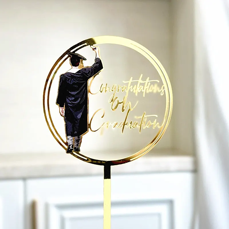 Figure Acrylic Graduation Cake Topper Decoration Gold Graduation Season Birthday Cake Topper for Student Party Gift Baking Suppl