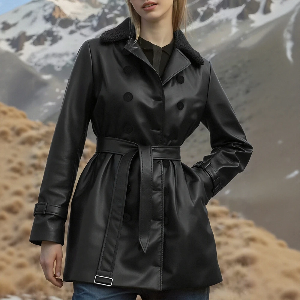 

Women's Premium Leather Coat Autumn Winter Fashion Outerwear Style Commute No Decoration Quality Leather Jacket
