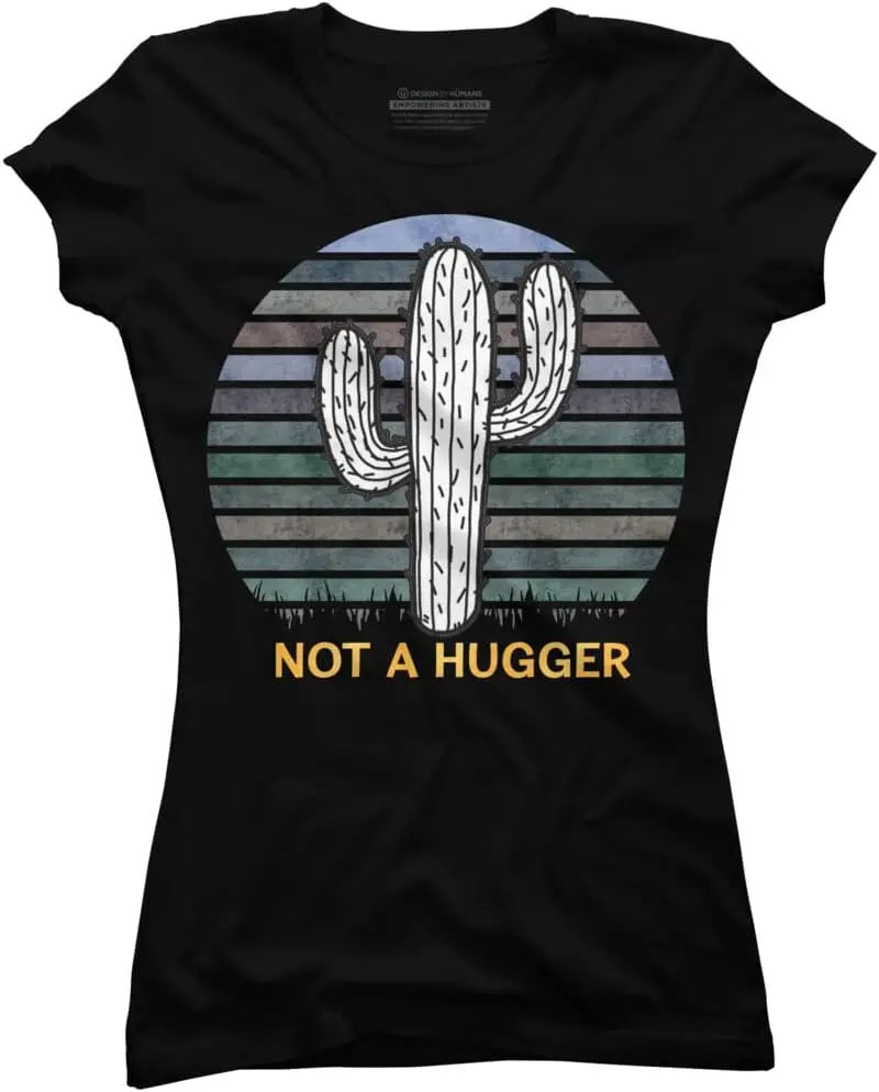 Design By Humans Junior's Not A Hugger Vintage Tshirt Funny Shirt Cactus Sarcastic Tee by stellaandgrace T-Shirt - -