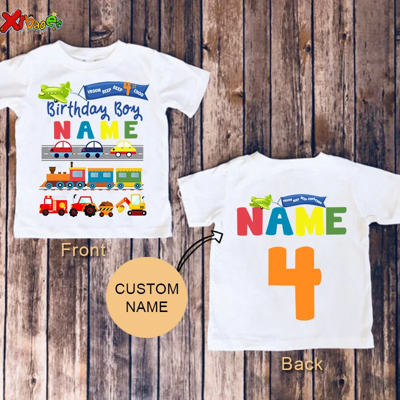 Toy Car Shirt for Kids Cartoon Custom Name Shirt Toddler Baby Gift 3nd Birthday White T-shirt Boys Girl Clothes Toy Car Shirt