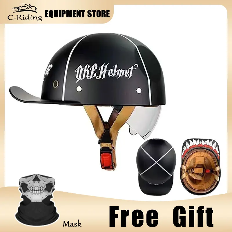 

Retro Low Profile Motorcycle Helmet for Men Women DOT Approved Light Baseball Cap Vintage Half Face Helmet Moped Street Scooter