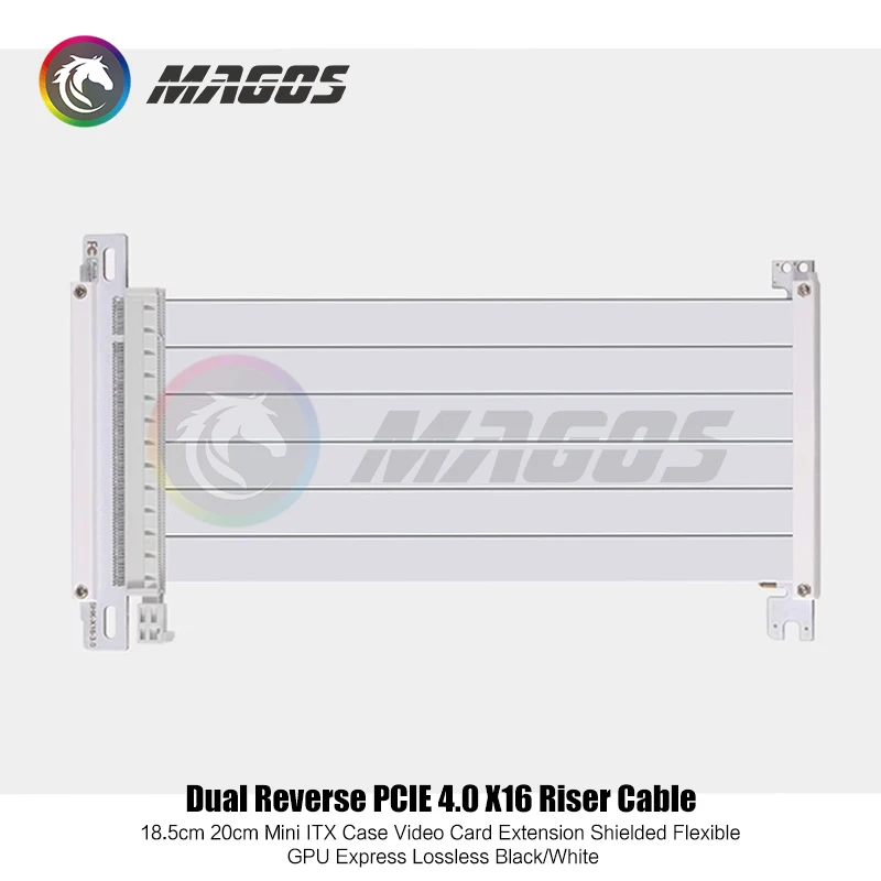 Dual Reverse Pcie 4.0 X16 Riser Kabel 18.5Cm 20Cm Mini Itx Hoesje Videokaart Verlengd Afgeschermd Flexibel Verliesvrij Zwart/Wit