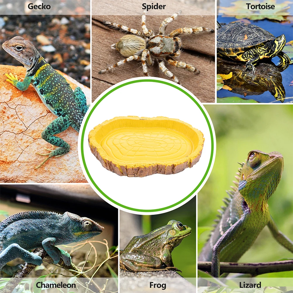 

2Pcs Reptile Water Dish Resin Food Holder Lifelike Tree Pattern Easy Clean Multiuse Reptile Feeding Basin Pet Supplies
