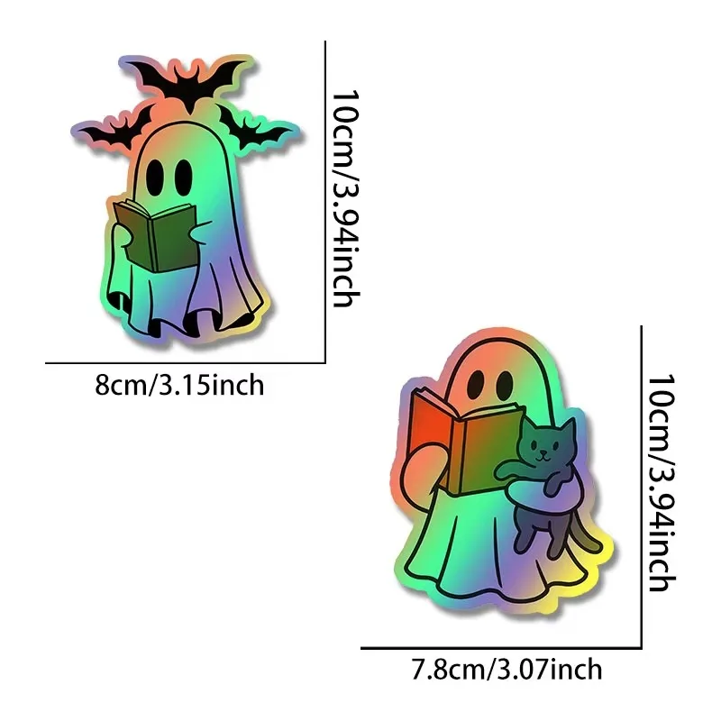 Cute Reading Ghost Halloween Sticker, Waterproof Sunproof Vinyl Decal for Motorcycle Fairing Car Rear Window Laptop