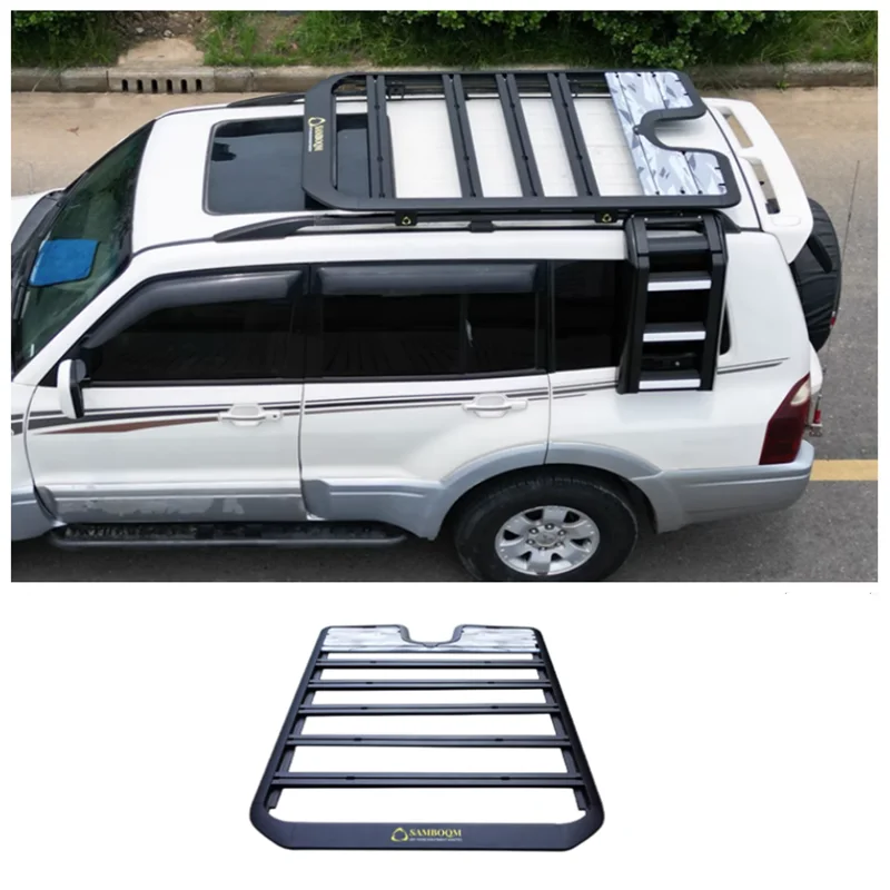 For Mitsubishi Pajero V73 V75 V77 V93 V95 V97 2008-2021 High Quality Aluminum Alloy Car Roof Rack Flat Travel Frame Side Ladder